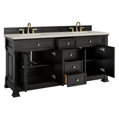 James Martin Vanities Brookfield 72" Black Onyx Double Vanity With 3cm Victorian Silver Silestone Top