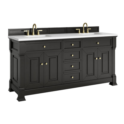 James Martin Vanities Brookfield 72" Black Onyx Double Vanity With 3cm White Zeus Silestone Top
