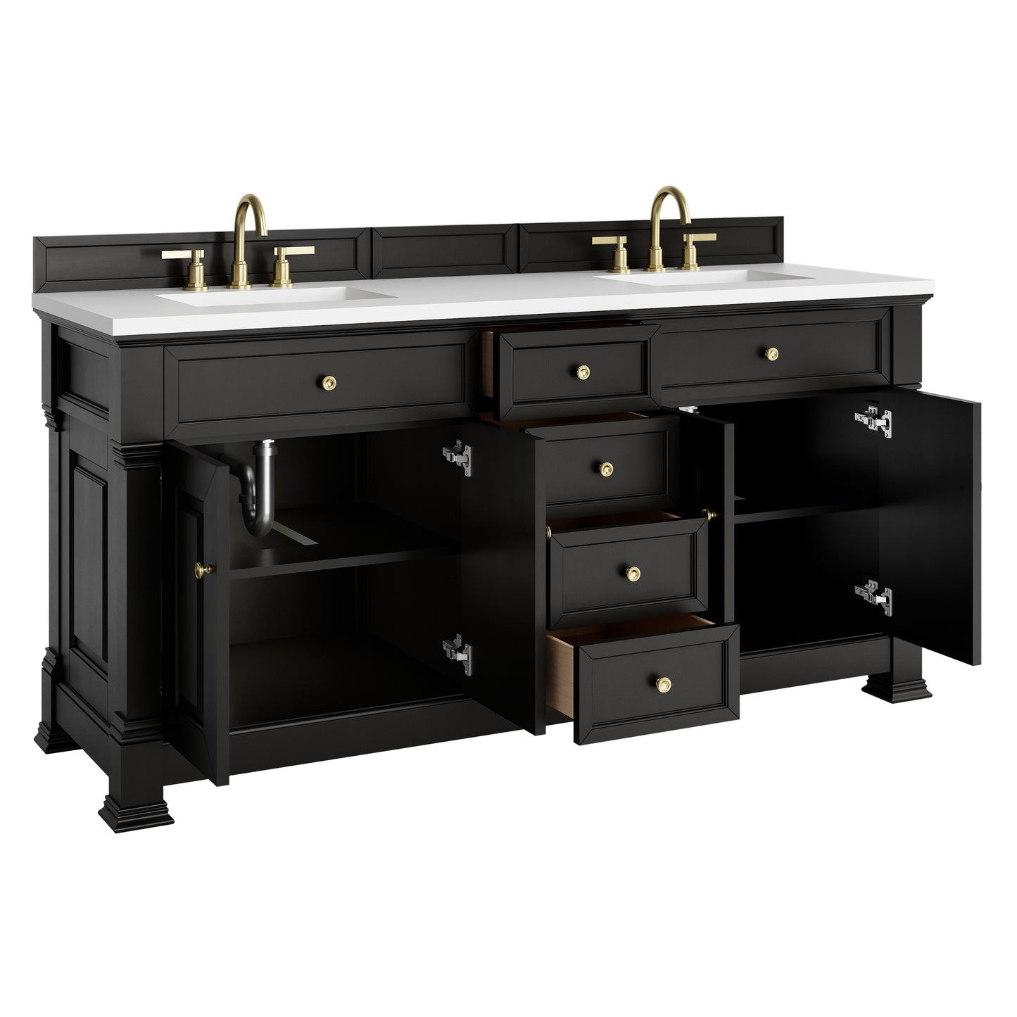 James Martin Vanities Brookfield 72" Black Onyx Double Vanity With 3cm White Zeus Silestone Top