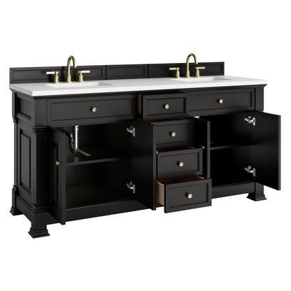 James Martin Vanities Brookfield 72" Black Onyx Double Vanity With 3cm White Zeus Silestone Top