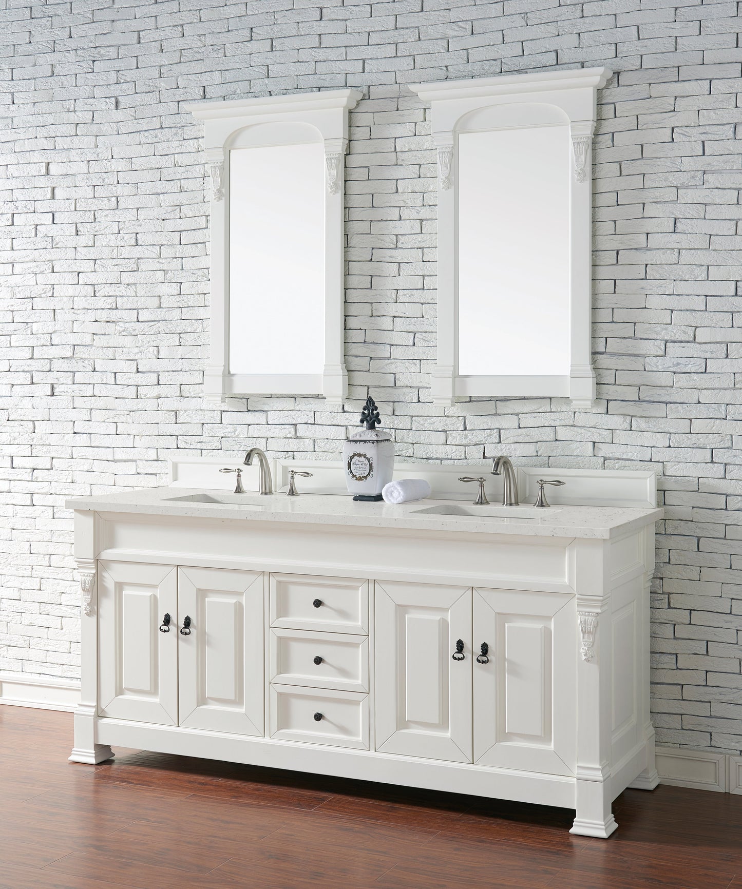 James Martin Vanities Brookfield 72" Bright White Double Vanity With 3 cm Lime Delight Quartz Top