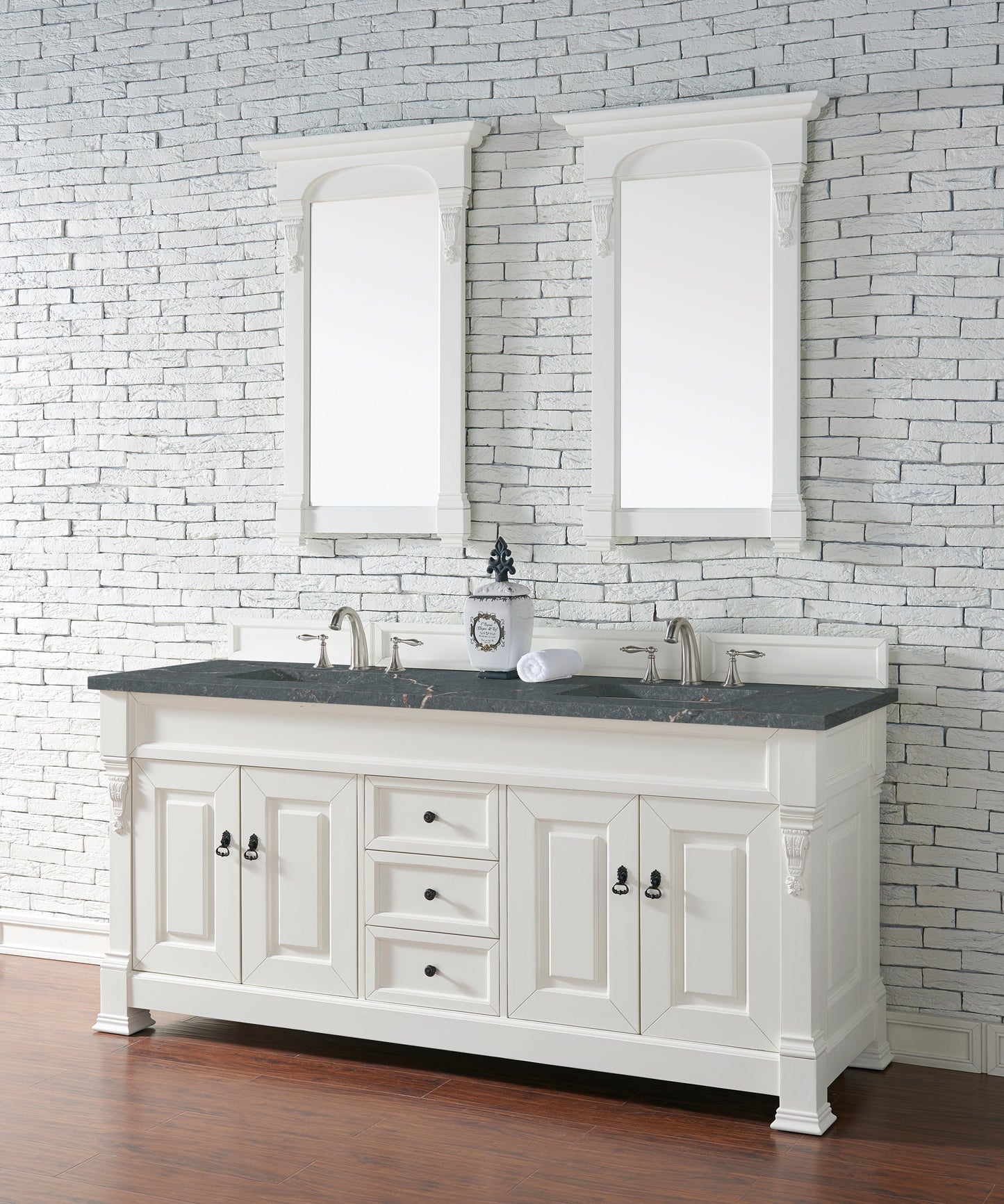 James Martin Vanities Brookfield 72" Bright White Double Vanity With 3 cm Parisien Bleu Quartz Top