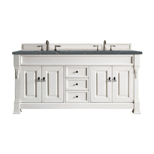 James Martin Vanities Brookfield 72" Bright White Double Vanity With 3 cm Parisien Bleu Quartz Top