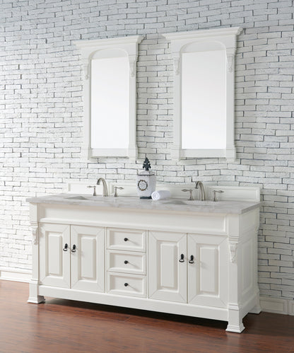 James Martin Vanities Brookfield 72" Bright White Double Vanity With 3 cm Victorian Silver Quartz Top