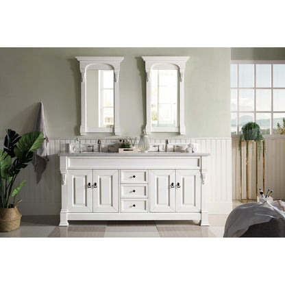 James Martin Vanities Brookfield 72" Bright White Double Vanity With 3cm Arctic Fall Solid Surface Top