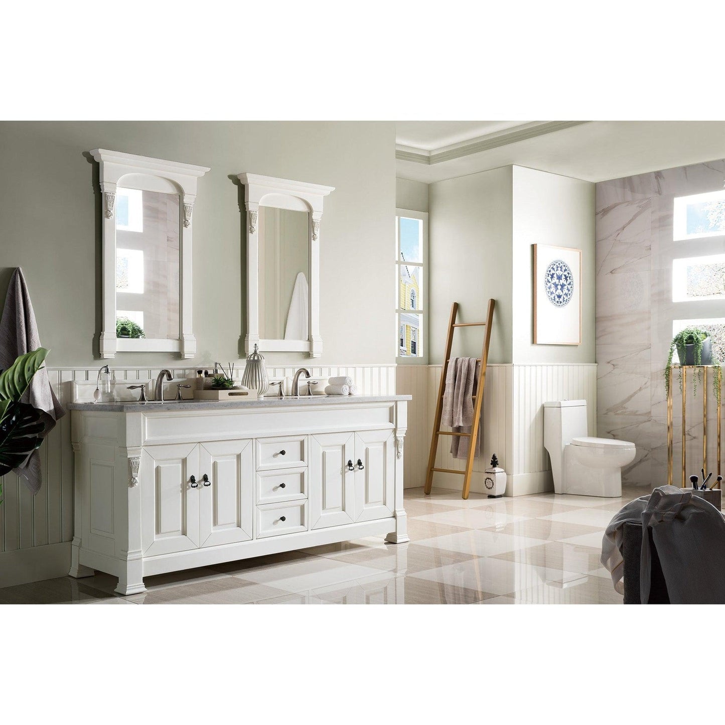 James Martin Vanities Brookfield 72" Bright White Double Vanity With 3cm Arctic Fall Solid Surface Top