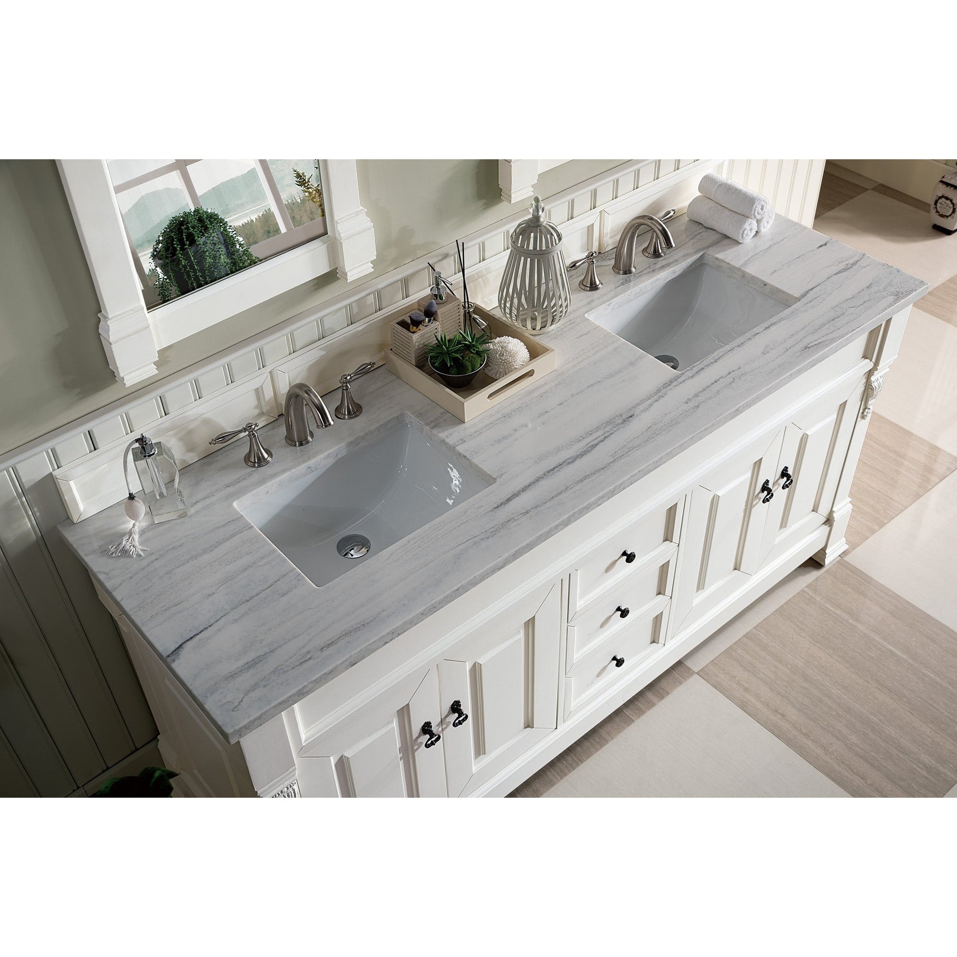 James Martin Vanities Brookfield 72" Bright White Double Vanity With 3cm Arctic Fall Solid Surface Top