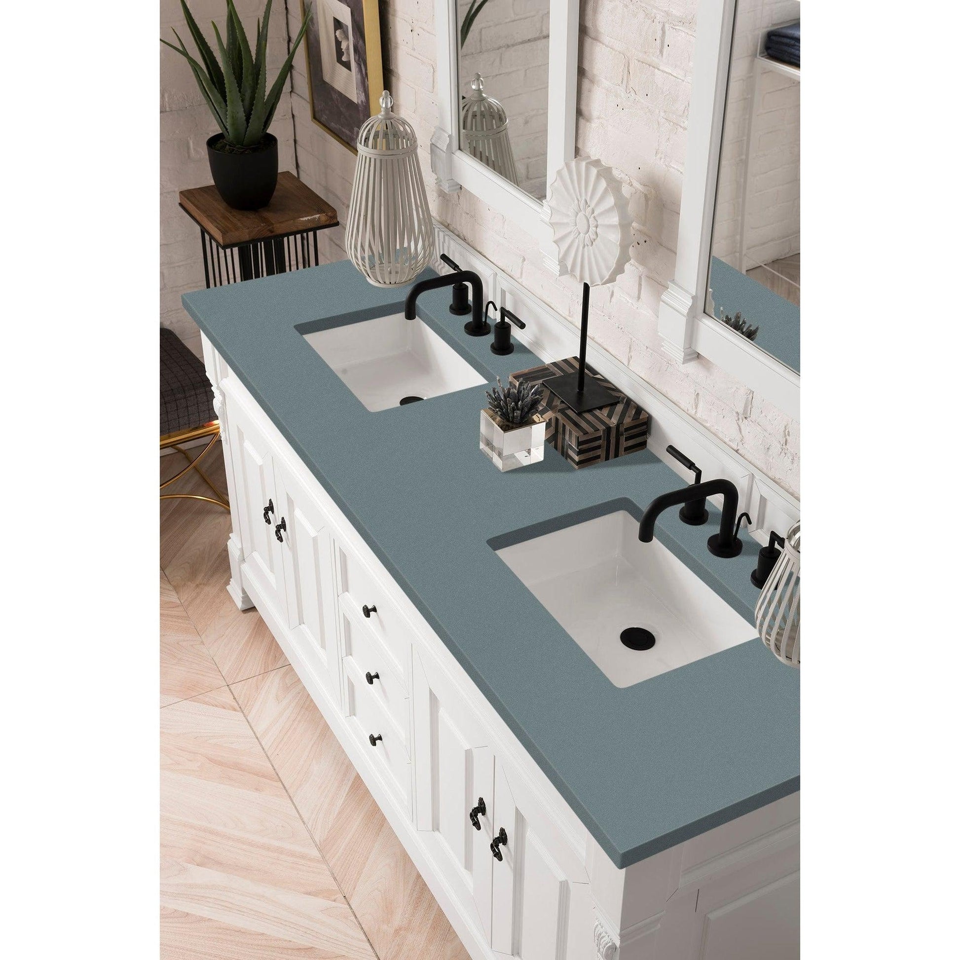 James Martin Vanities Brookfield 72" Bright White Double Vanity With 3cm Cala Blue Quartz Top