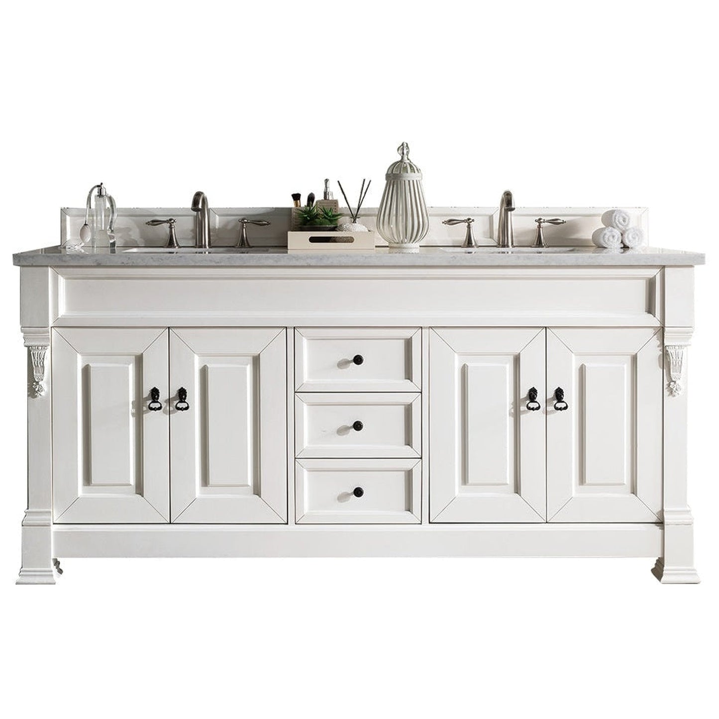 James Martin Vanities Brookfield 72" Bright White Double Vanity With 3cm Carrara Marble Top