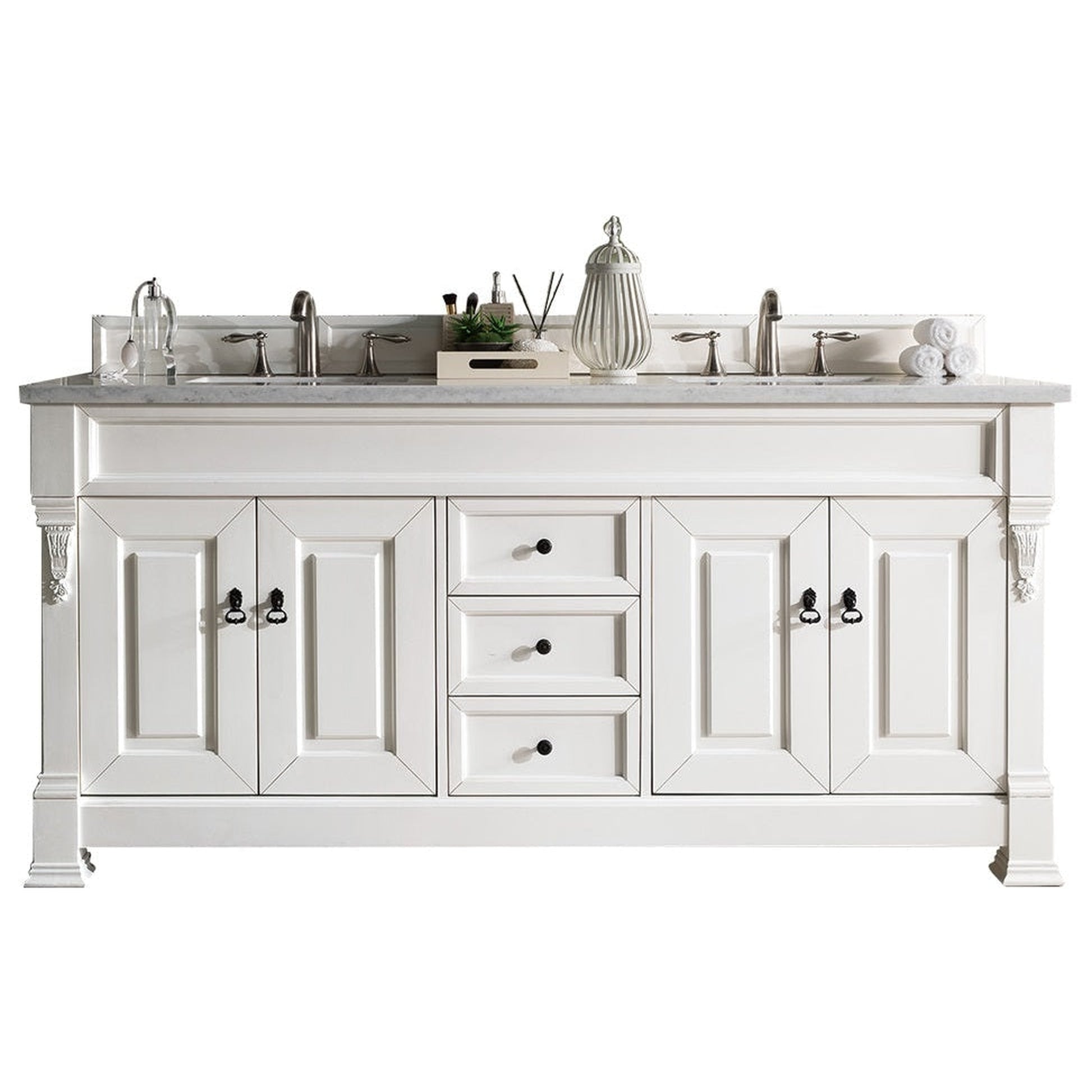James Martin Vanities Brookfield 72" Bright White Double Vanity With 3cm Carrara Marble Top