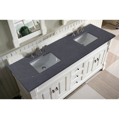 James Martin Vanities Brookfield 72" Bright White Double Vanity With 3cm Charcoal Soapstone Quartz Top