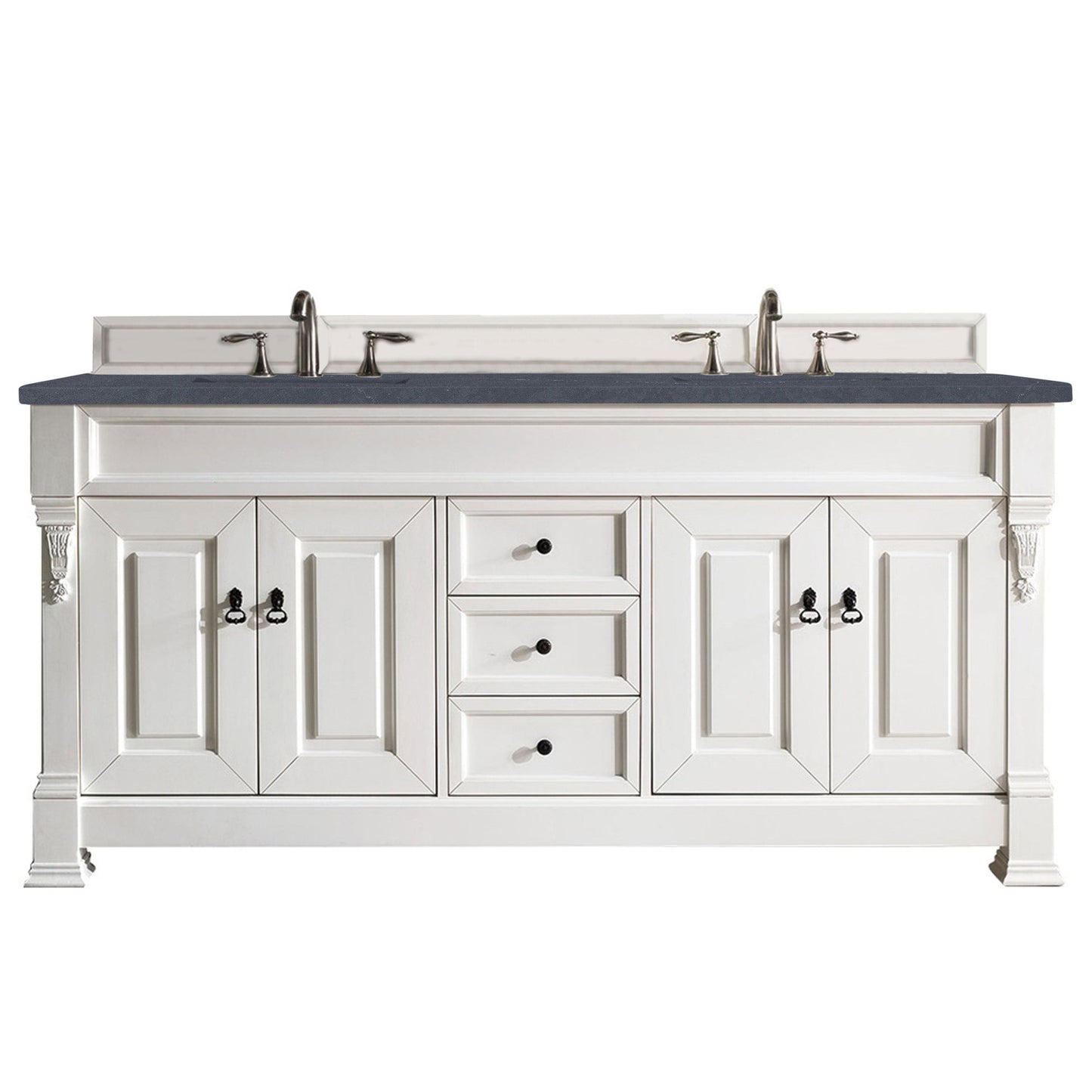 James Martin Vanities Brookfield 72" Bright White Double Vanity With 3cm Charcoal Soapstone Quartz Top