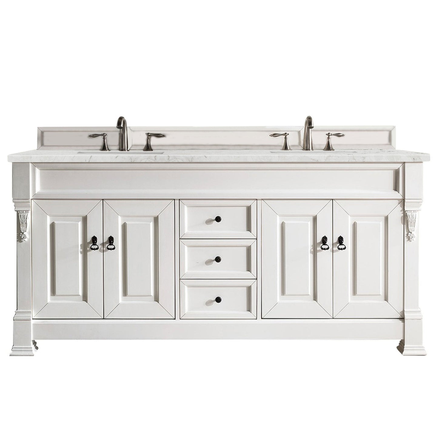 James Martin Vanities Brookfield 72" Bright White Double Vanity With 3cm Eternal Jasmine Pearl Quartz Top