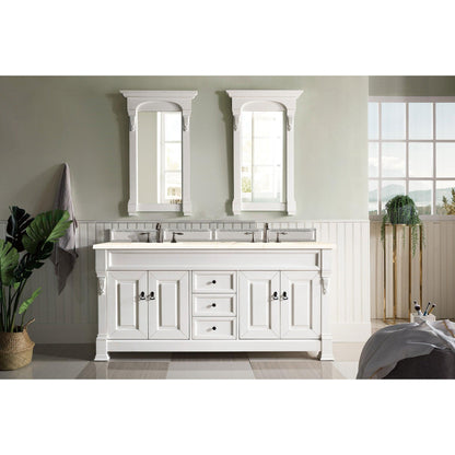 James Martin Vanities Brookfield 72" Bright White Double Vanity With 3cm Eternal Marfil Quartz Top