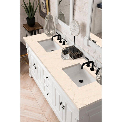 James Martin Vanities Brookfield 72" Bright White Double Vanity With 3cm Eternal Marfil Quartz Top