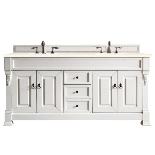 James Martin Vanities Brookfield 72" Bright White Double Vanity With 3cm Eternal Marfil Quartz Top