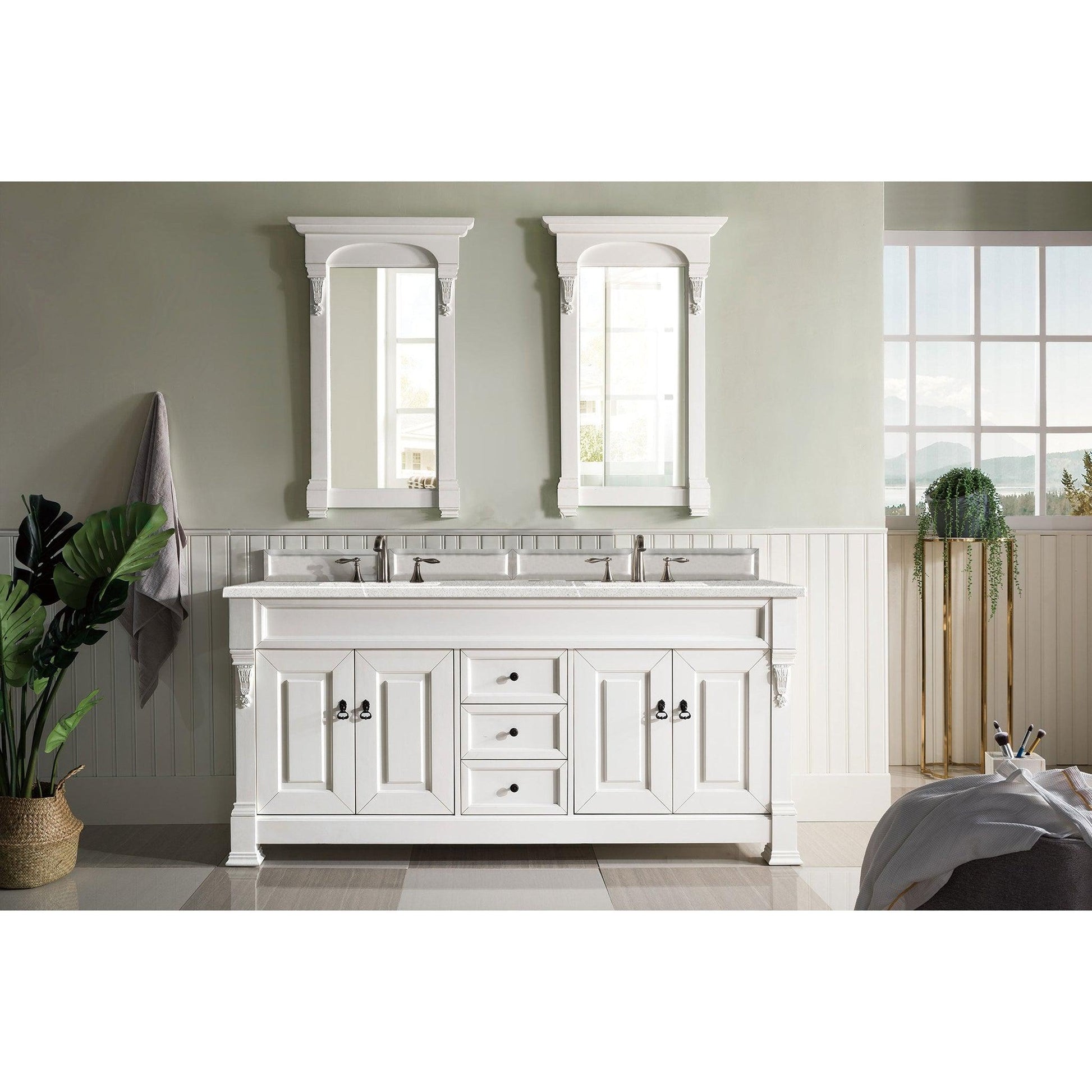 James Martin Vanities Brookfield 72" Bright White Double Vanity With 3cm Eternal Serena Quartz Top