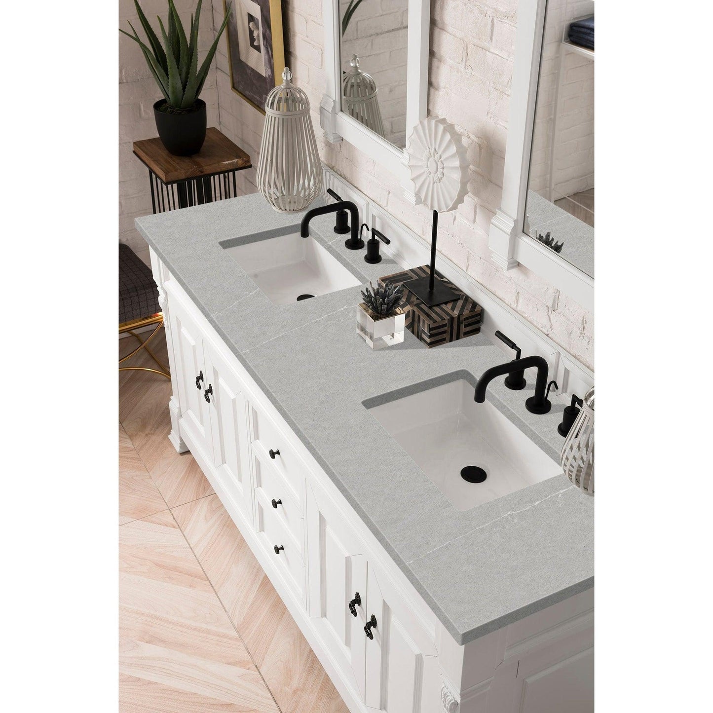 James Martin Vanities Brookfield 72" Bright White Double Vanity With 3cm Eternal Serena Quartz Top