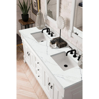 James Martin Vanities Brookfield 72" Bright White Double Vanity With 3cm Ethereal Noctis Quartz Top