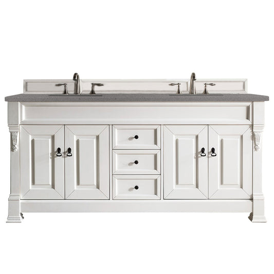 James Martin Vanities Brookfield 72" Bright White Double Vanity With 3cm Grey Expo Quartz Top