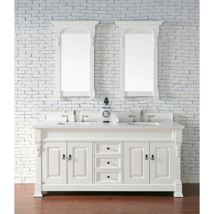 James Martin Vanities Brookfield 72" Bright White Double Vanity With 3cm White Zeus Quartz Top