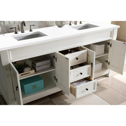 James Martin Vanities Brookfield 72" Bright White Double Vanity With 3cm White Zeus Quartz Top