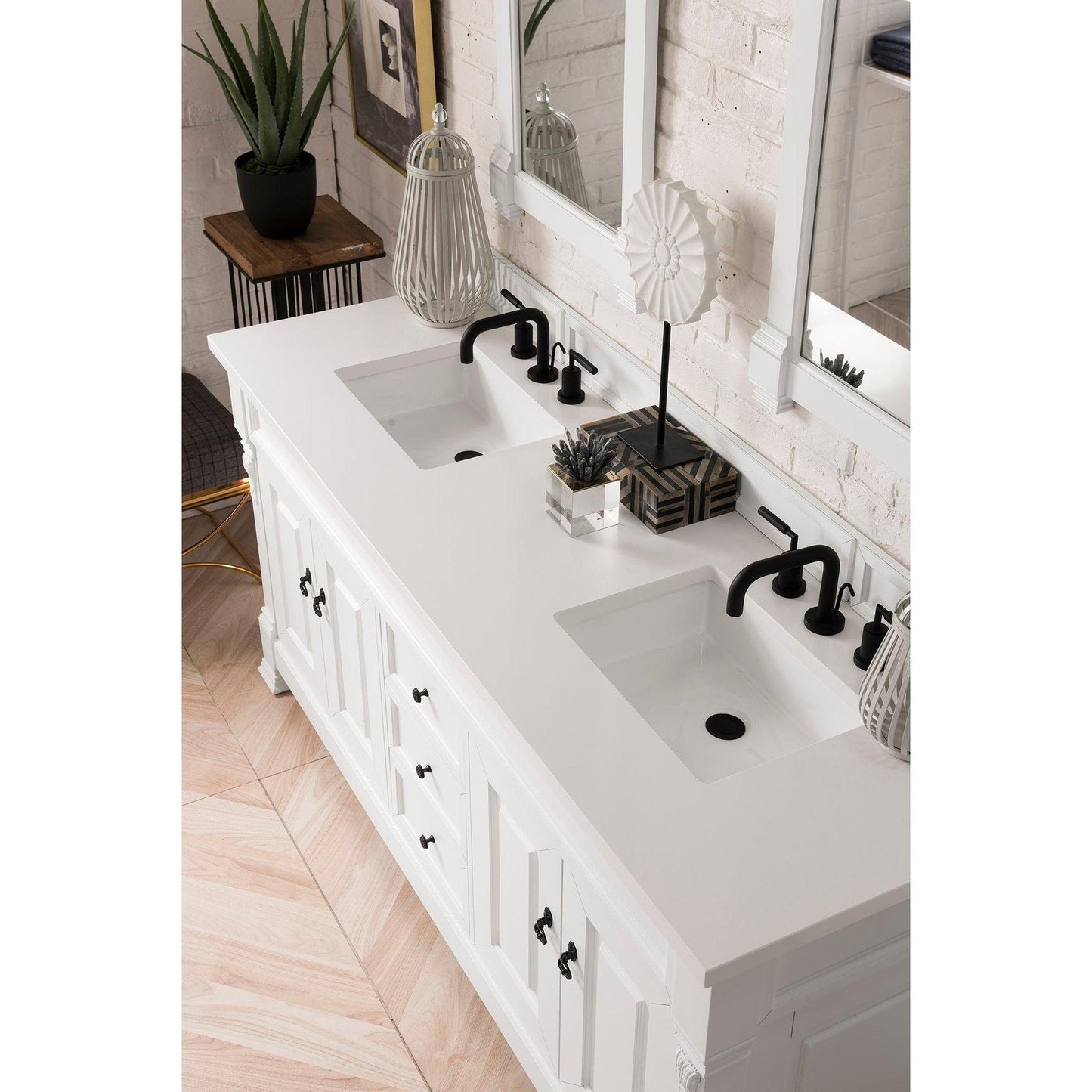 James Martin Vanities Brookfield 72" Bright White Double Vanity With 3cm White Zeus Quartz Top