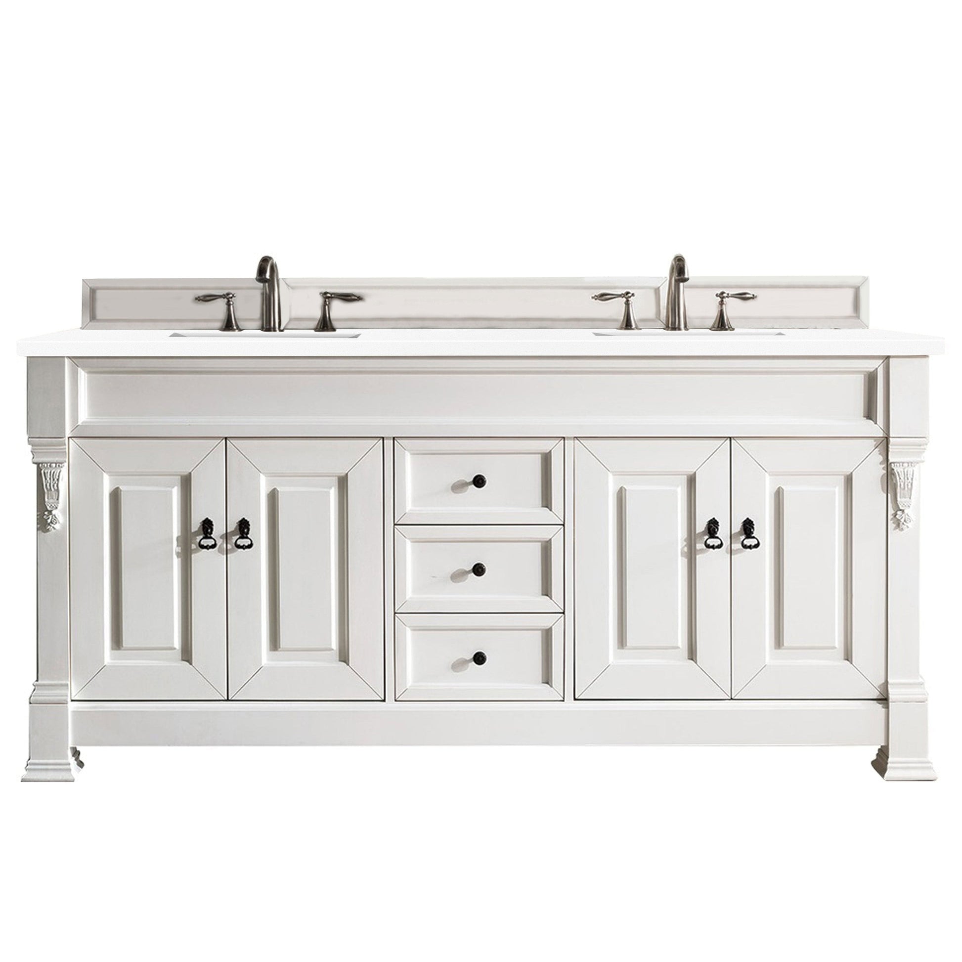 James Martin Vanities Brookfield 72" Bright White Double Vanity With 3cm White Zeus Quartz Top