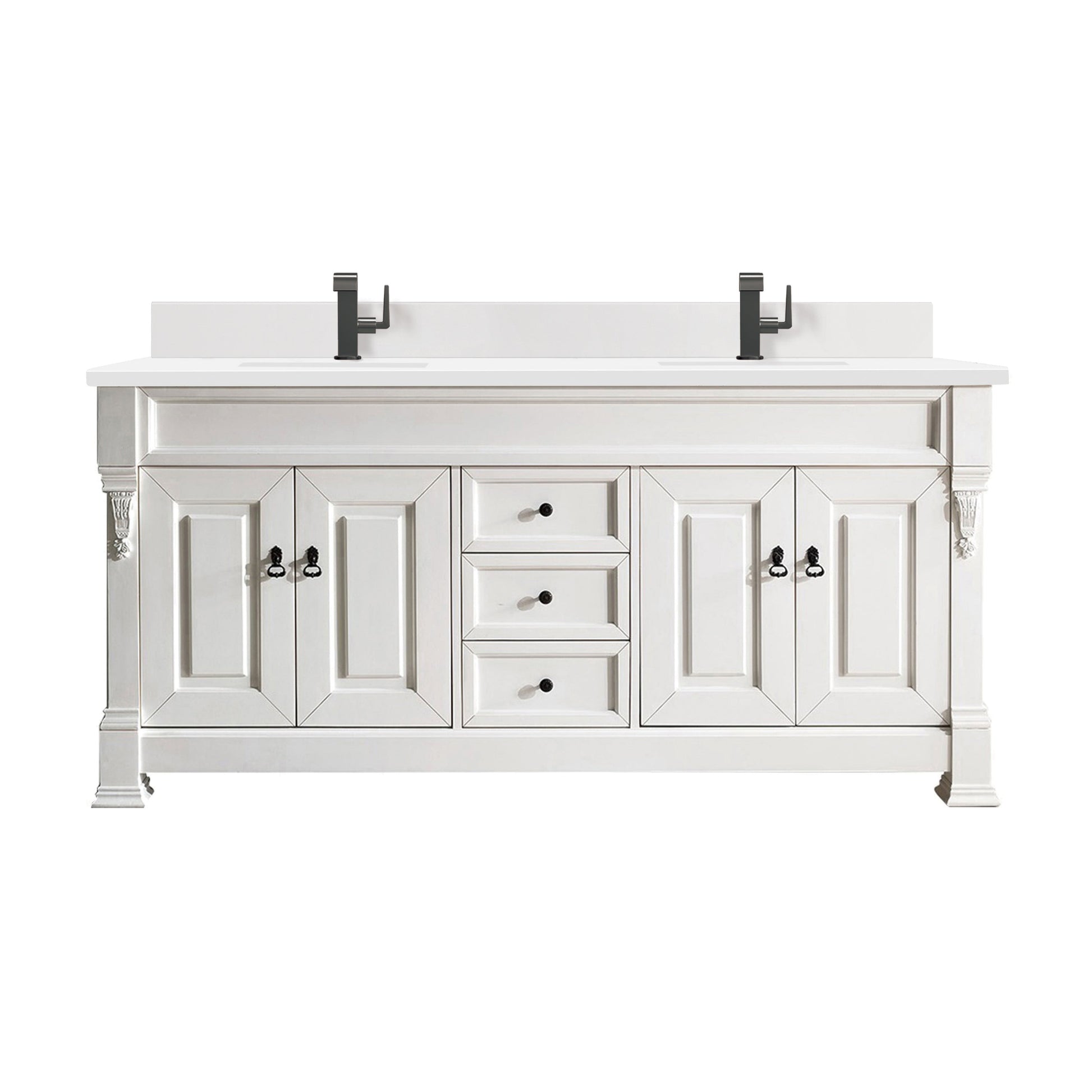 James Martin Vanities Brookfield 72" Bright White Double Vanity With Single Hole 3 cm White Zeus Quartz Top & Backsplash