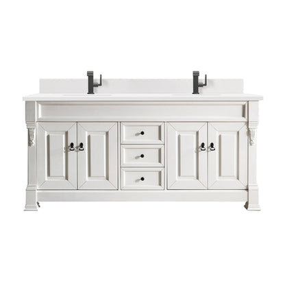 James Martin Vanities Brookfield 72" Bright White Double Vanity With Single Hole 3 cm White Zeus Quartz Top & Backsplash