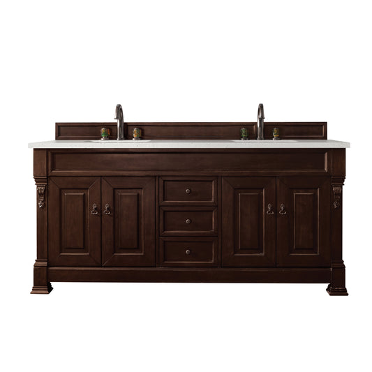 James Martin Vanities Brookfield 72" Burnished Mahogany Double Vanity With 3 cm Lime Delight Quartz Top