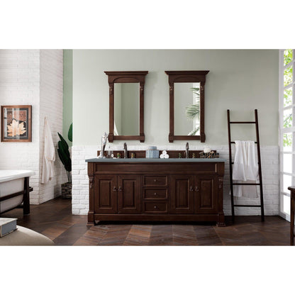 James Martin Vanities Brookfield 72" Burnished Mahogany Double Vanity With 3cm Cala Blue Quartz Top