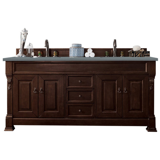 James Martin Vanities Brookfield 72" Burnished Mahogany Double Vanity With 3cm Cala Blue Quartz Top