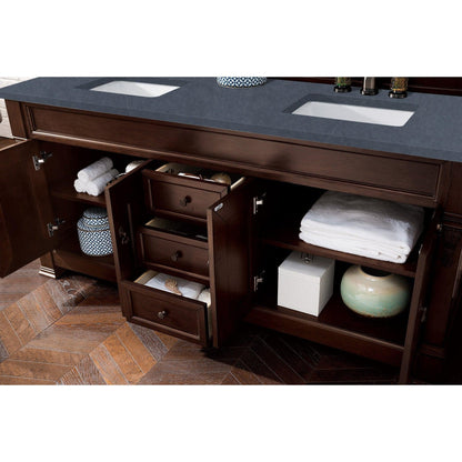 James Martin Vanities Brookfield 72" Burnished Mahogany Double Vanity With 3cm Charcoal Soapstone Quartz Top