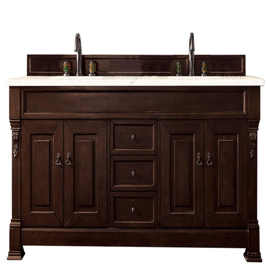 James Martin Vanities Brookfield 72" Burnished Mahogany Double Vanity With 3cm Eternal Marfil Quartz Top