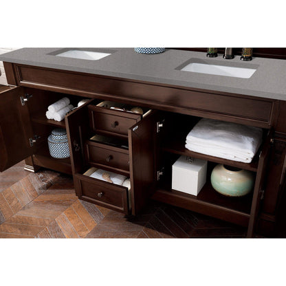 James Martin Vanities Brookfield 72" Burnished Mahogany Double Vanity With 3cm Grey Expo Quartz Top