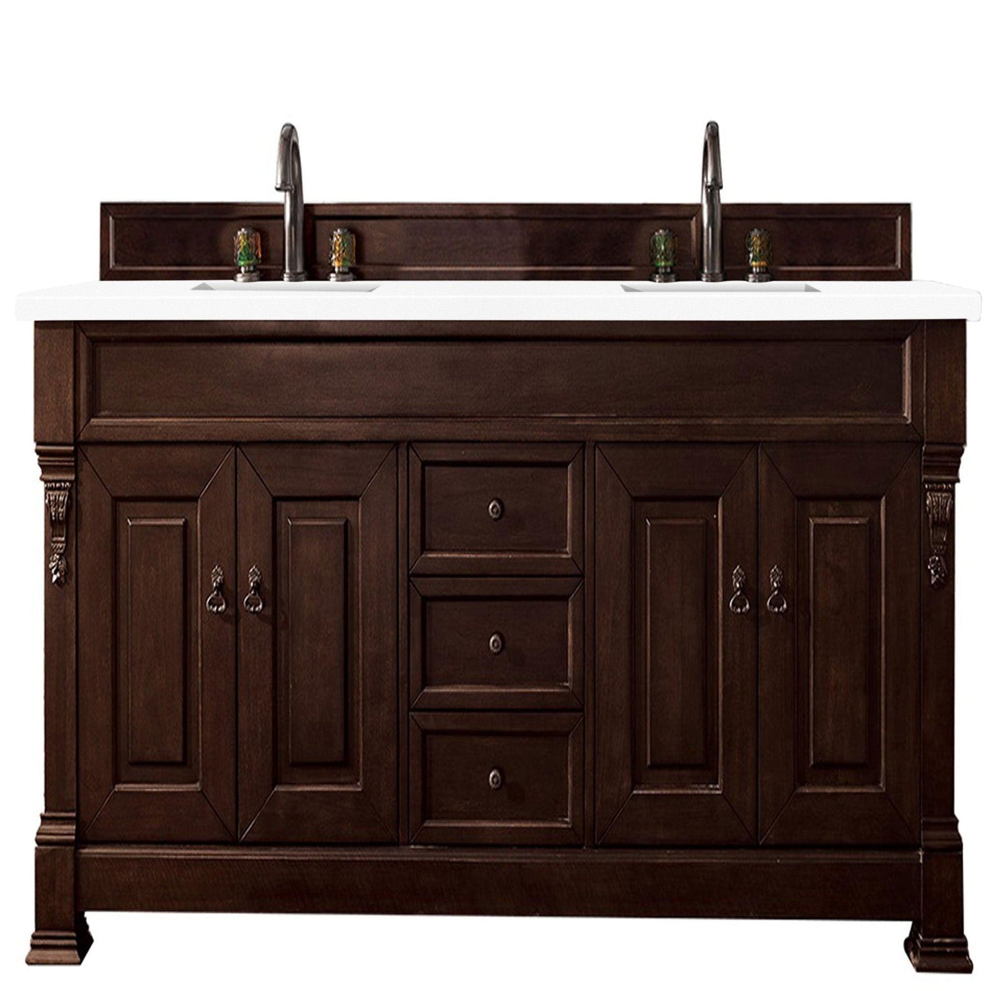 James Martin Vanities Brookfield 72" Burnished Mahogany Double Vanity With 3cm White Zeus Quartz Top