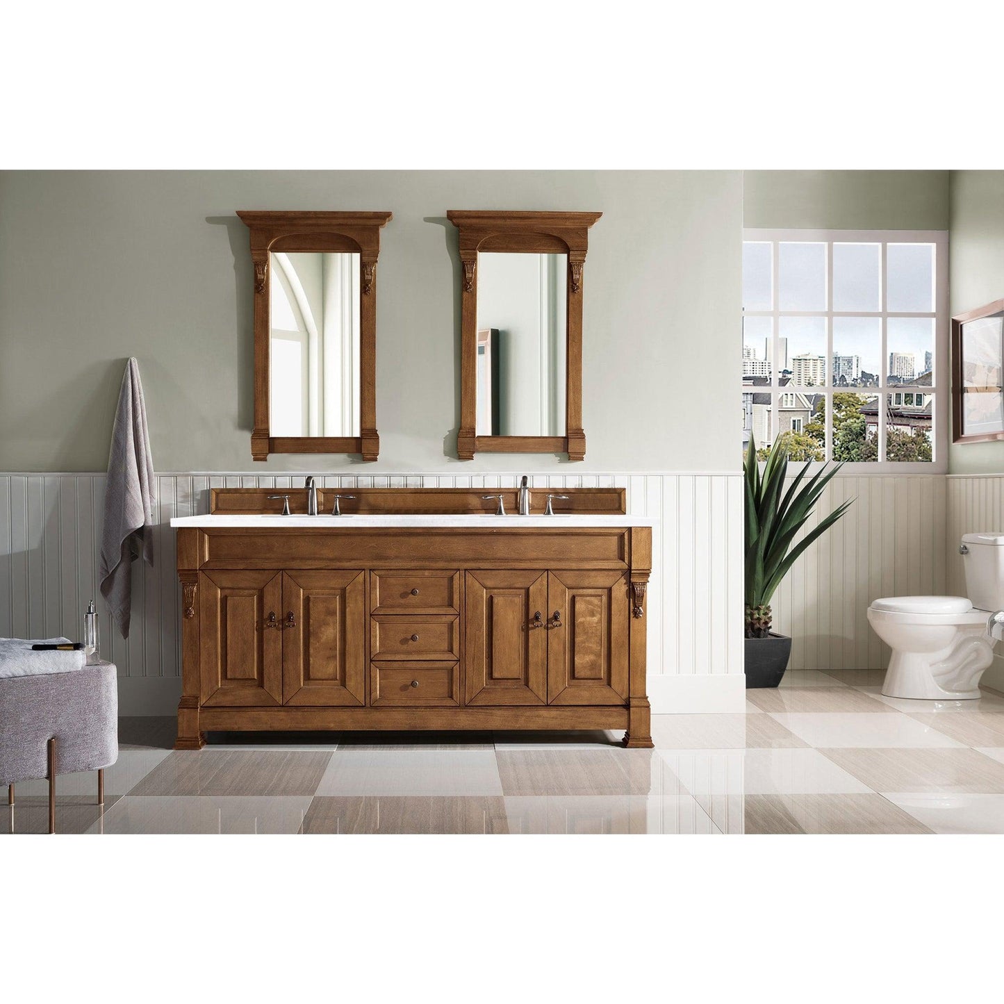 James Martin Vanities Brookfield 72" Country Oak Double Vanity With 3cm Arctic Fall Solid Surface Top