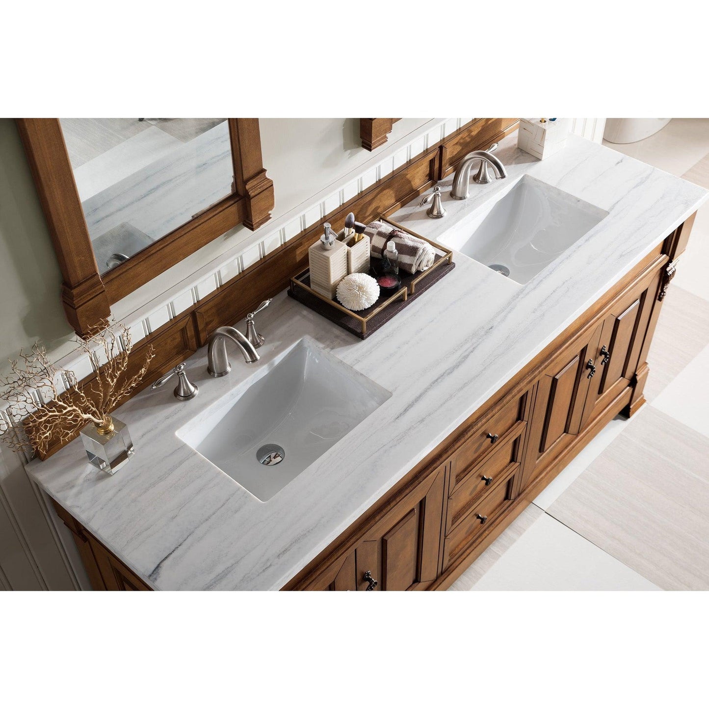 James Martin Vanities Brookfield 72" Country Oak Double Vanity With 3cm Arctic Fall Solid Surface Top