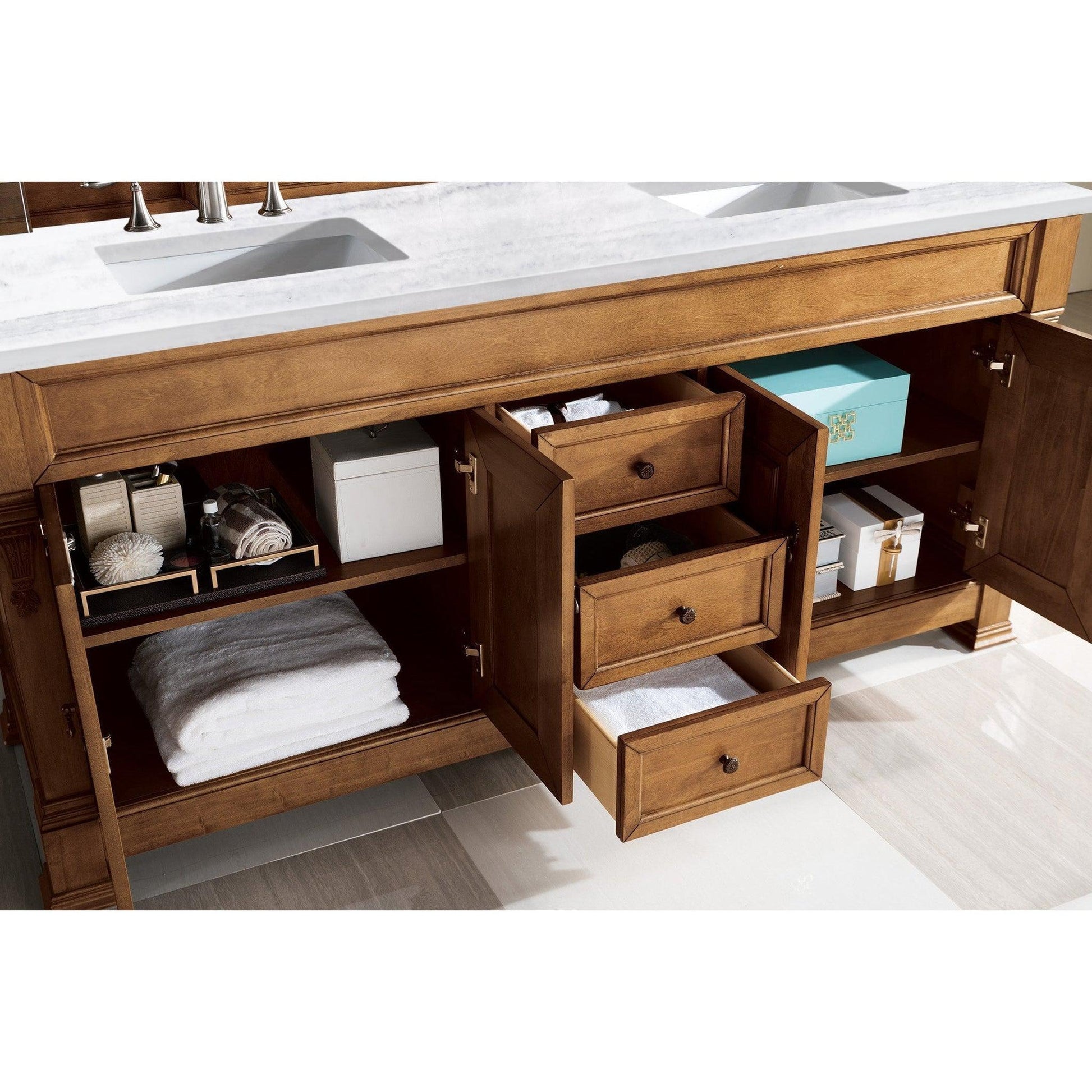 James Martin Vanities Brookfield 72" Country Oak Double Vanity With 3cm Arctic Fall Solid Surface Top
