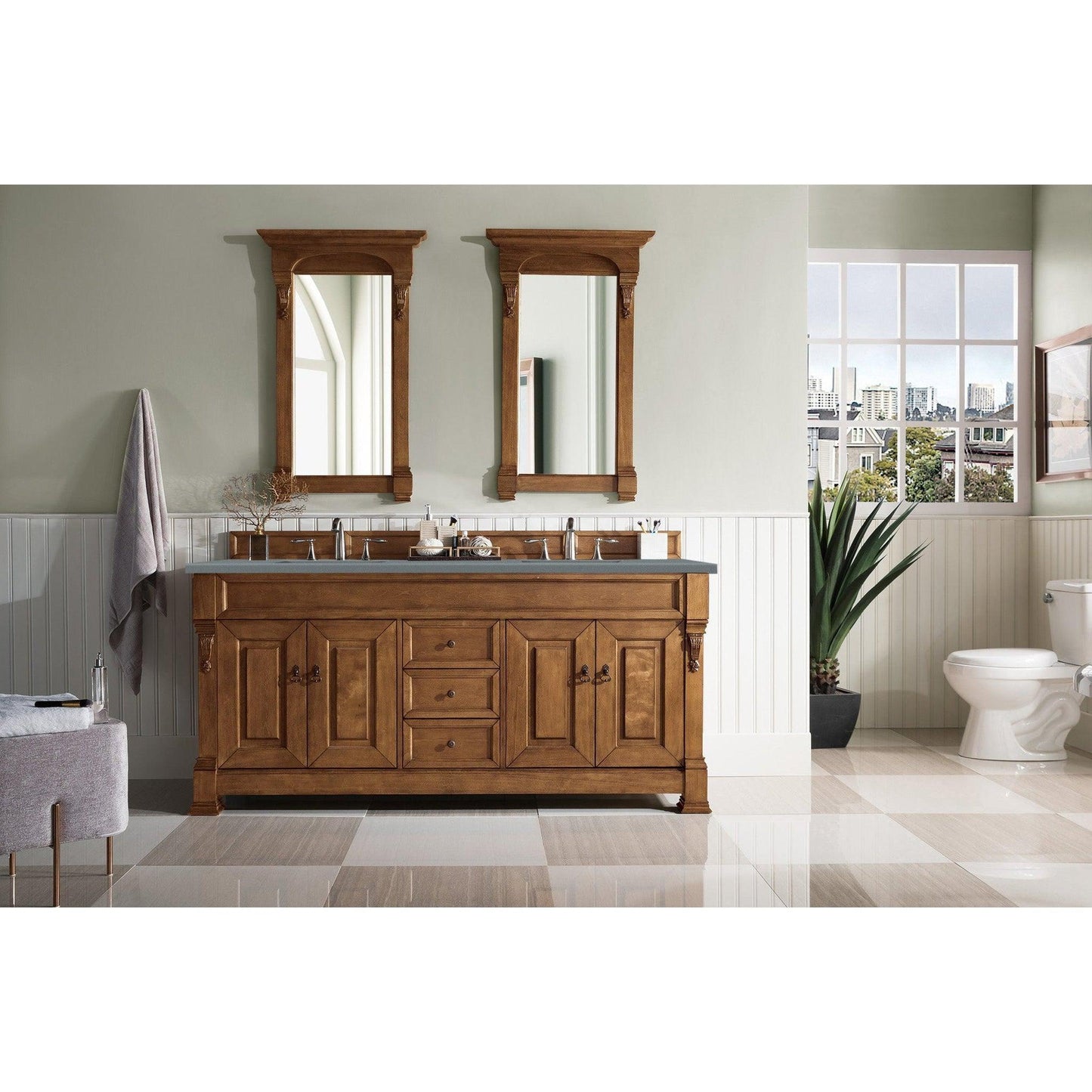 James Martin Vanities Brookfield 72" Country Oak Double Vanity With 3cm Cala Blue Quartz Top