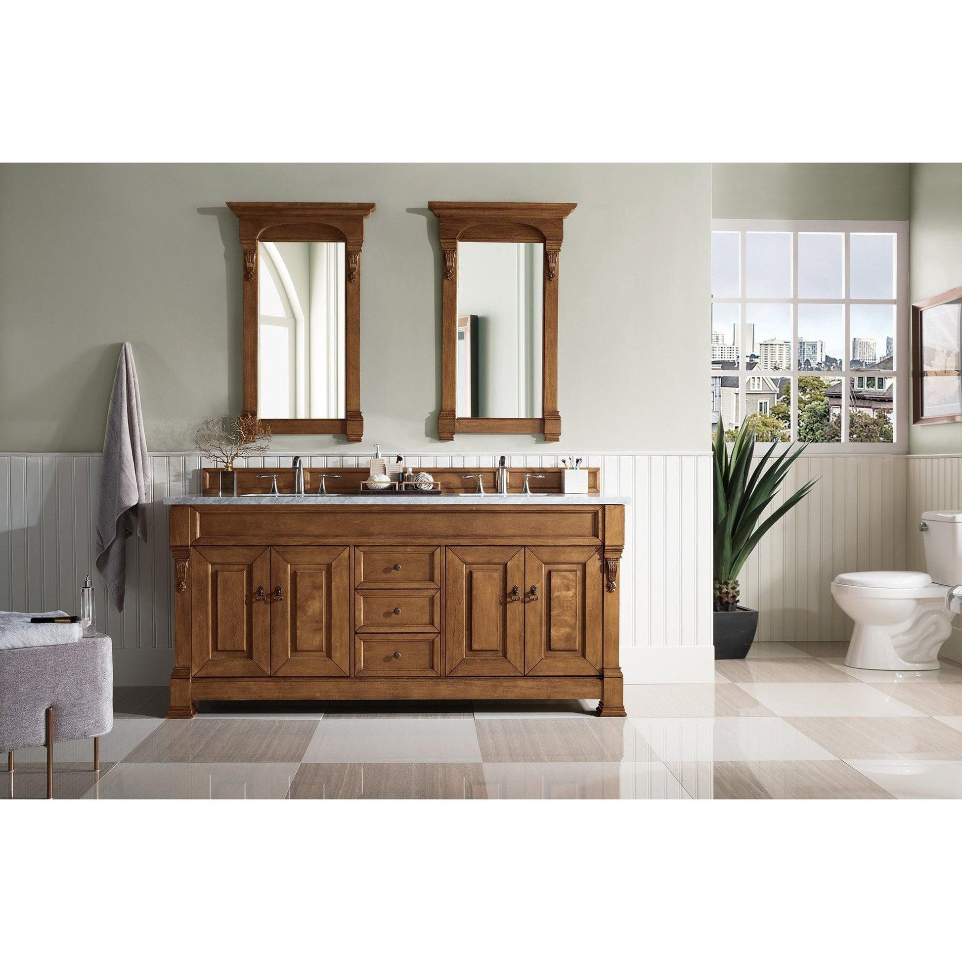 James Martin Vanities Brookfield 72" Country Oak Double Vanity With 3cm Eternal Jasmine Pearl Quartz Top