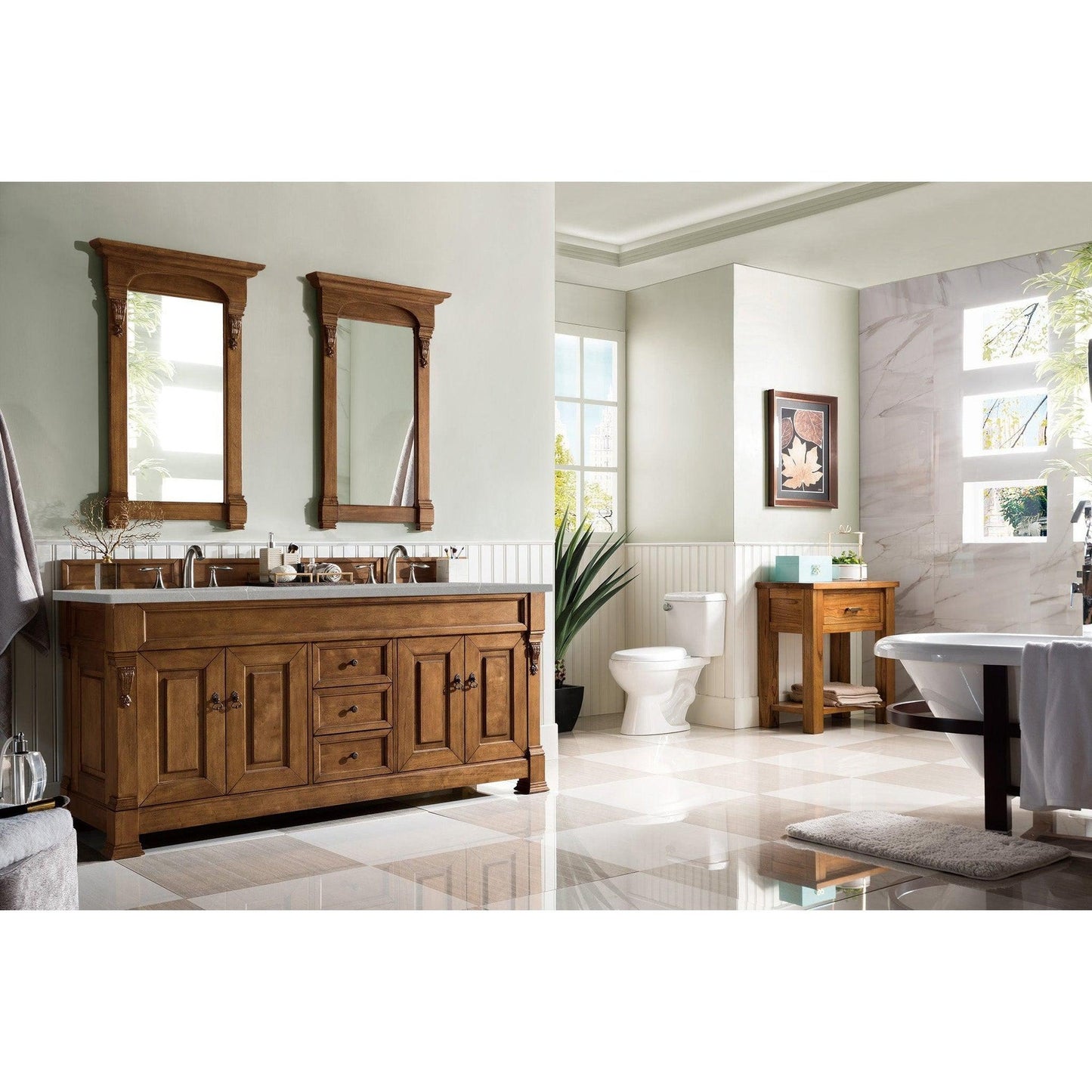 James Martin Vanities Brookfield 72" Country Oak Double Vanity With 3cm Eternal Serena Quartz Top