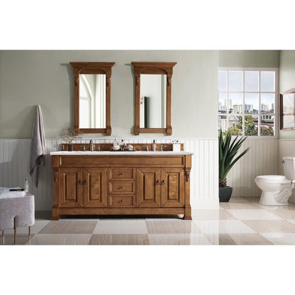 James Martin Vanities Brookfield 72" Country Oak Double Vanity With 3cm Ethereal Noctis Quartz Top