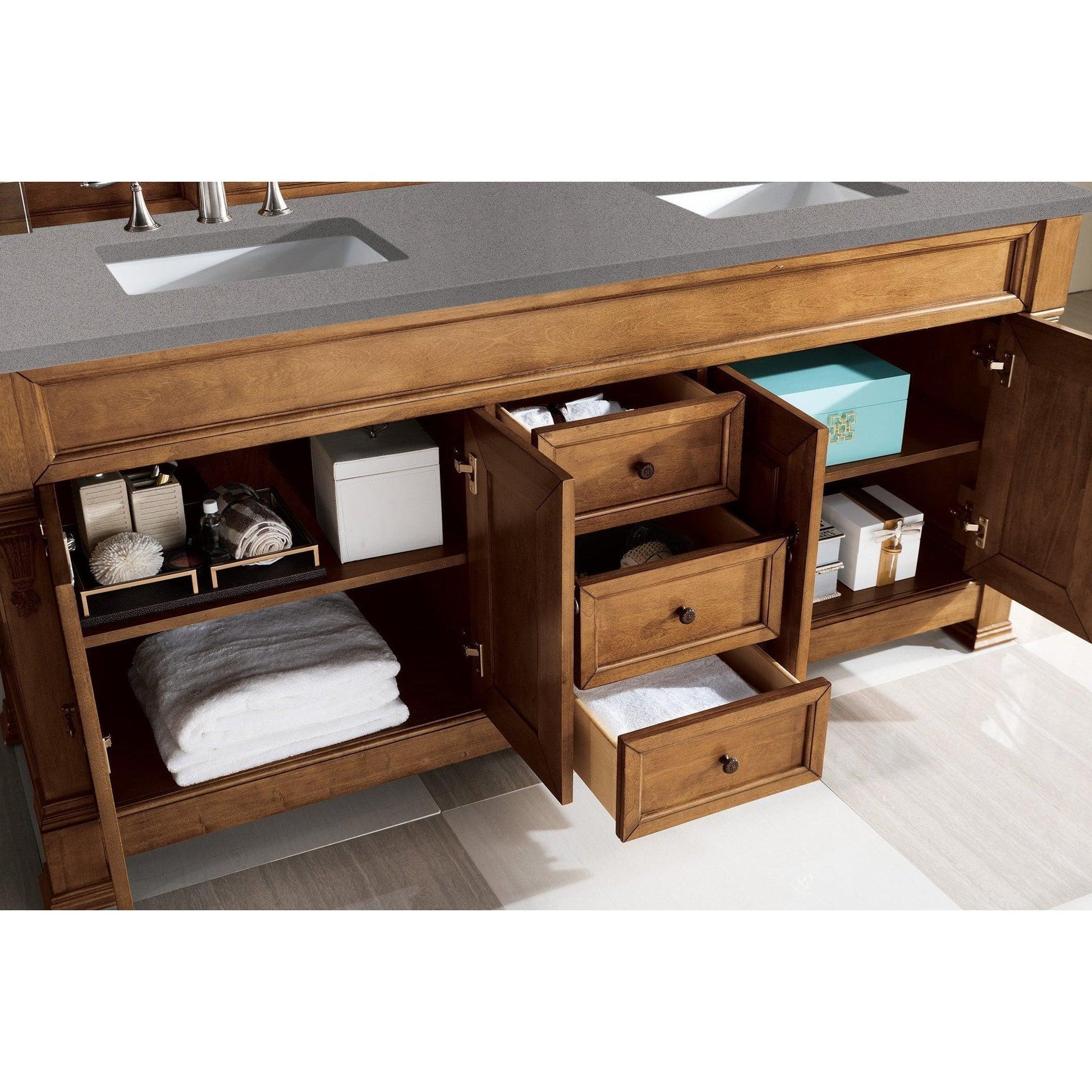 James Martin Vanities Brookfield 72" Country Oak Double Vanity With 3cm Grey Expo Quartz Top