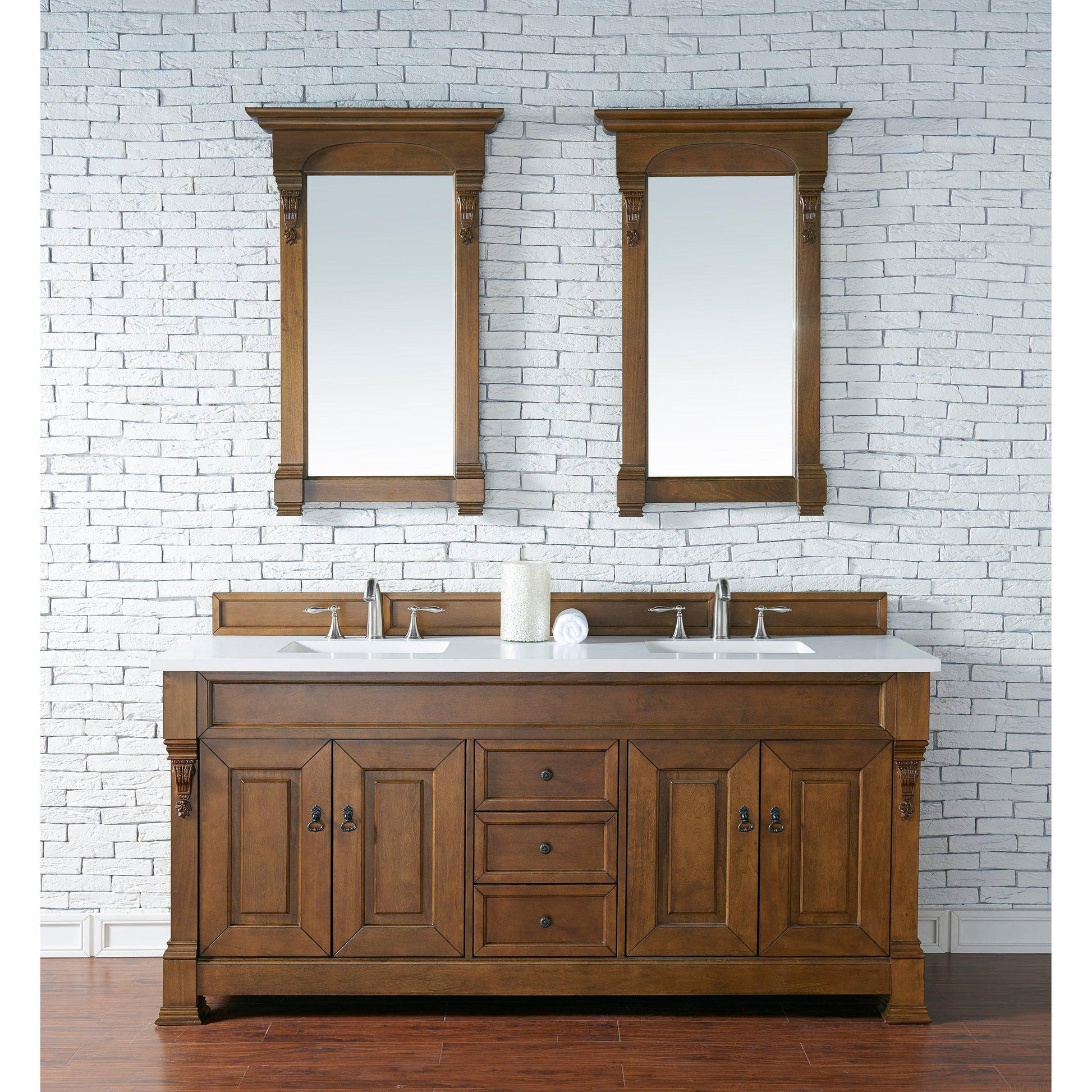 James Martin Vanities Brookfield 72" Country Oak Double Vanity With 3cm White Zeus Quartz Top