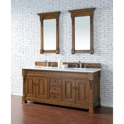 James Martin Vanities Brookfield 72" Country Oak Double Vanity With 3cm White Zeus Quartz Top