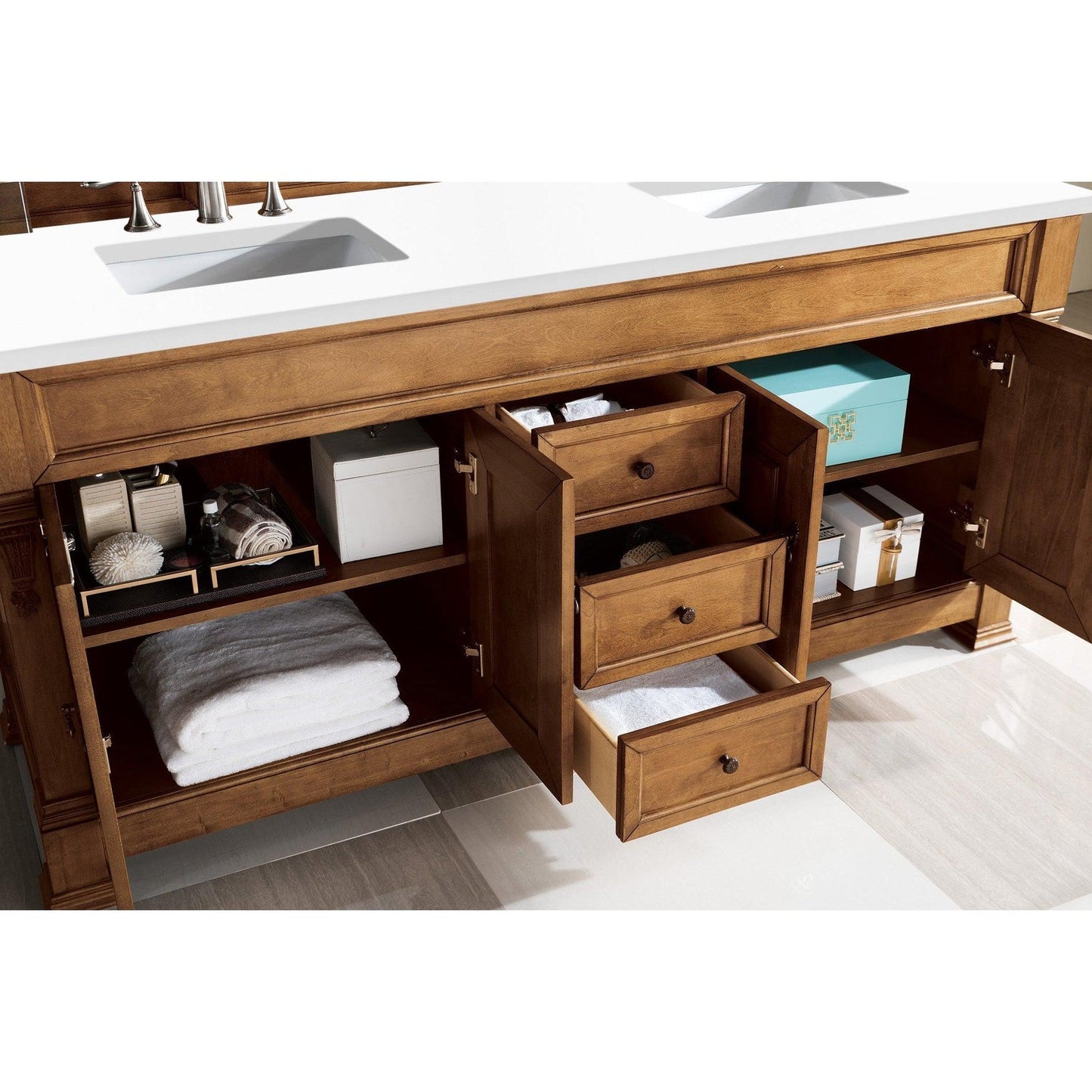 James Martin Vanities Brookfield 72" Country Oak Double Vanity With 3cm White Zeus Quartz Top