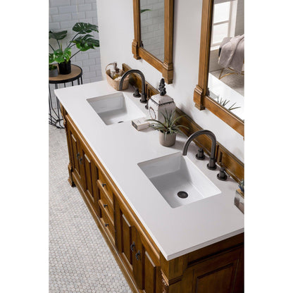 James Martin Vanities Brookfield 72" Country Oak Double Vanity With 3cm White Zeus Quartz Top