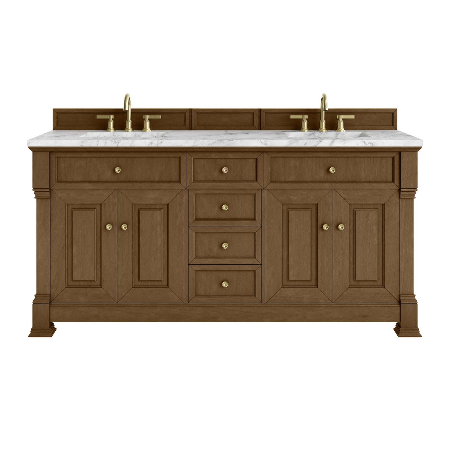 James Martin Vanities Brookfield 72" Honey Oak Double Vanity With 3cm Carrara White Marble Top